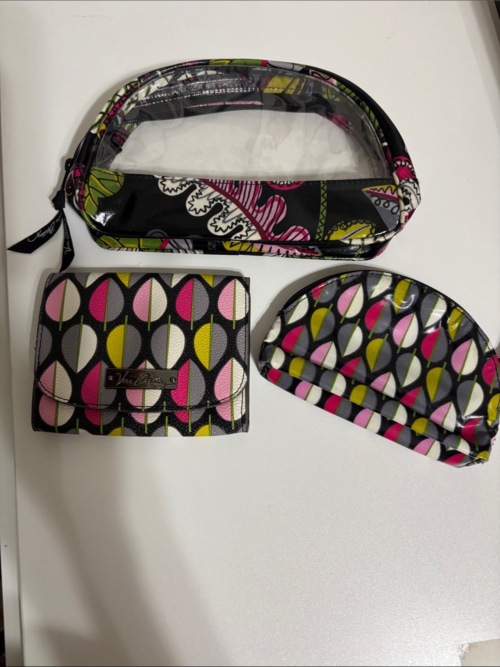 Vera Bradley moon leaf trifold wallet & clear cosmetic duo in Rio pattern